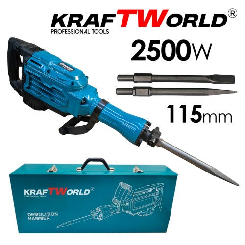 KraftWorld Електрически Къртач 2500W с Метален Куфар – Мощен и Надежден за Тежки Работи