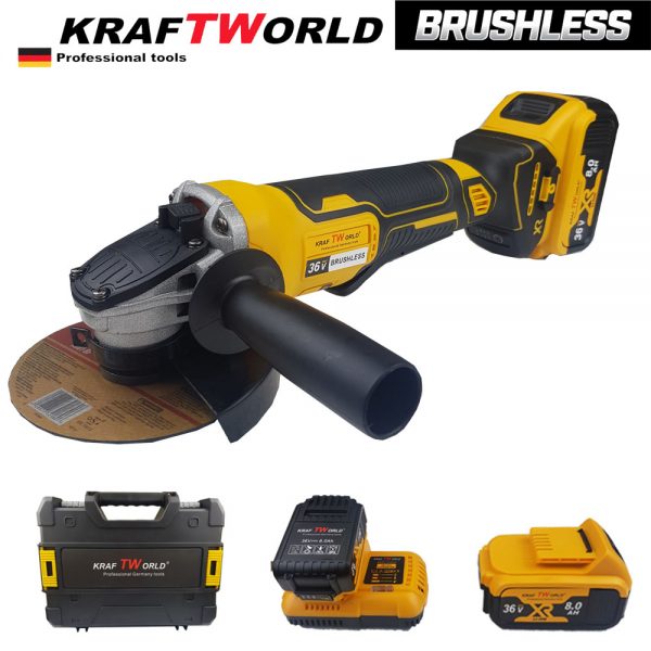 Акумулаторен ъглошлайф KraftWorld 36V 8,0 Ah + 2 батерии и зарядно