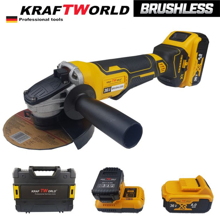 Акумулаторен ъглошлайф KraftWorld 36V 8,0 Ah + 2 батерии и зарядно
