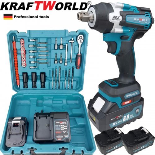 Акумулаторен Ударен Гайковерт KRAFT WORLD 36V,8Ah + 35 Части Бонус