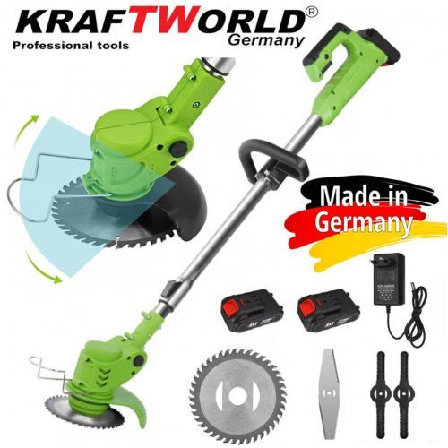 Акумулаторен тример 36V 8A KraftWorld Косачка за трева с 2бр батерия и зарядно