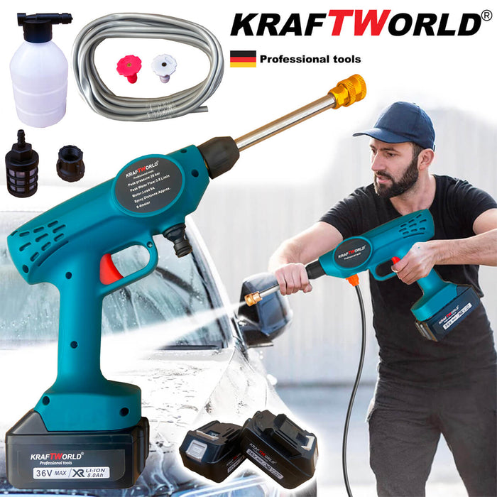 Акумулаторна Водоструйка KraftWorld 36V, 8Ah, 3.8 л/мин., 26 бара, с батерия, зарядно и аксесоари
