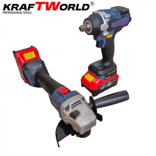 Комплект Гайковерт и Ъглошлайф Kraftworld 36V 8Ah с две батерии и куфар