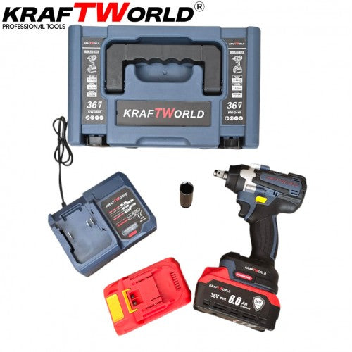 Акумулаторен гайковерт Kraftworld 36V 8Ah с две батерии и куфар