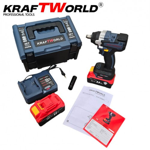 Акумулаторен гайковерт Kraftworld 36V 8Ah с две батерии и куфар