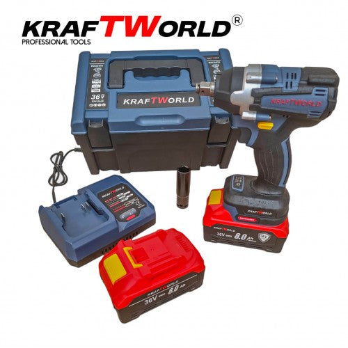Акумулаторен гайковерт Kraftworld 36V 8Ah с две батерии и куфар