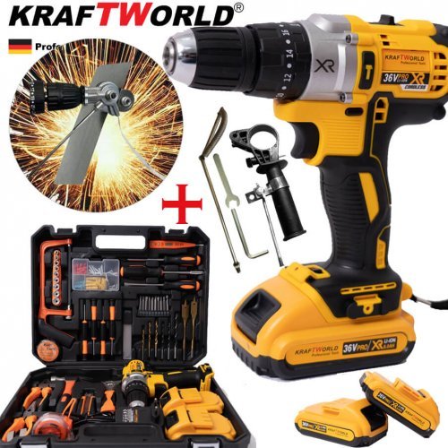 Акумулаторен Ударен Винтоверт KraftWorld XR + Приставка за Рязане на Метал