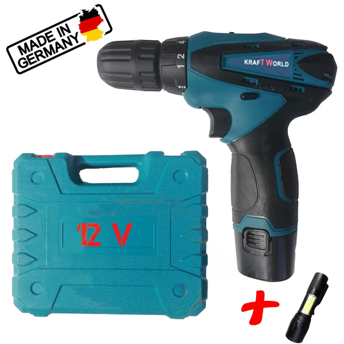 Акумулаторен винтоверт двускоростен KraftWorld 12V Li-Ion, 2Ah