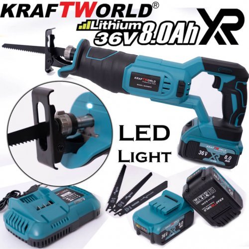 Акумулаторен Саблен Трион KraftWorld XR 36V 8Ah + ПОДАРЪК 3 ножчета