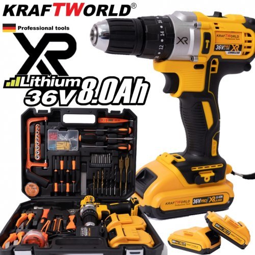 Акумулаторен Ударен Винтоверт KraftWorld XR с 2 Батерии 36V 8A + Инструменти в Куфар