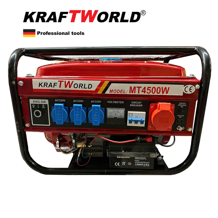 4,5kW Четиритактов Генератор за ток KraftWorld - Агрегат с акумулатор и електростартер
