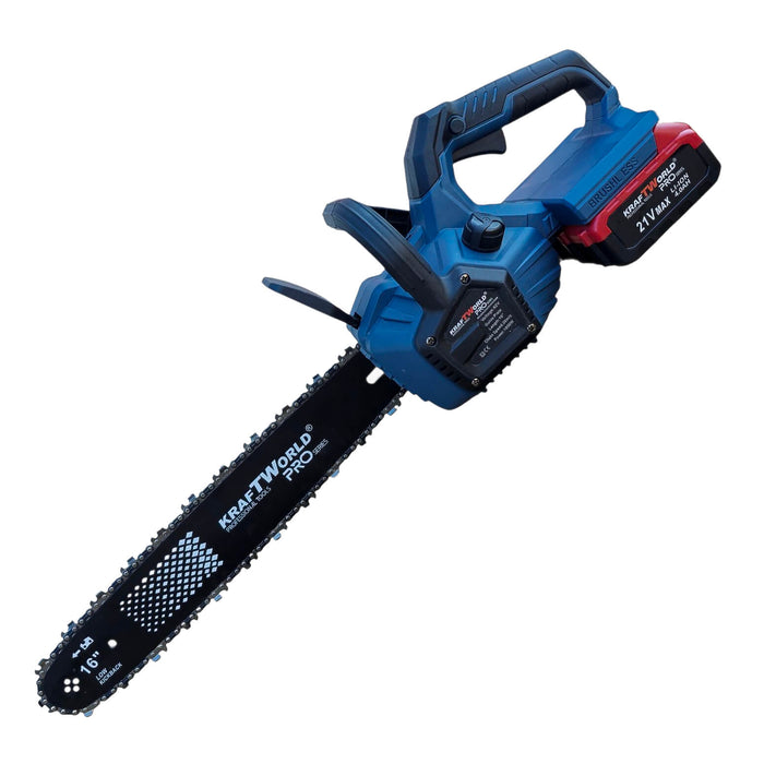Акумулаторна Верижна Резачка с двойна батерия KraftWorld PRO – 42V (2×21V), 16″, 2 Вериги