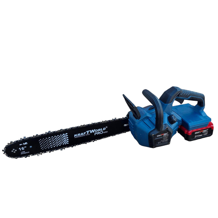 Акумулаторна Верижна Резачка с двойна батерия KraftWorld PRO – 42V (2×21V), 16″, 2 Вериги