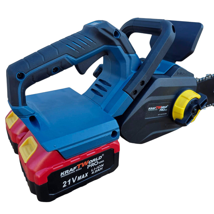 Акумулаторна Верижна Резачка с двойна батерия KraftWorld PRO – 42V (2×21V), 16″, 2 Вериги