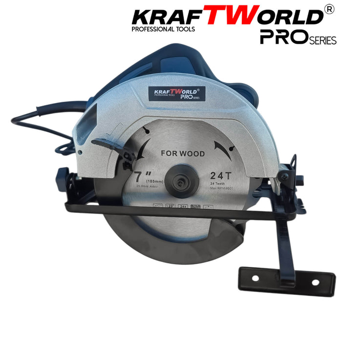 Електрически ръчен циркуляр KraftWorld 1600 W, диск 190mm, регулируем ъгъл 45°