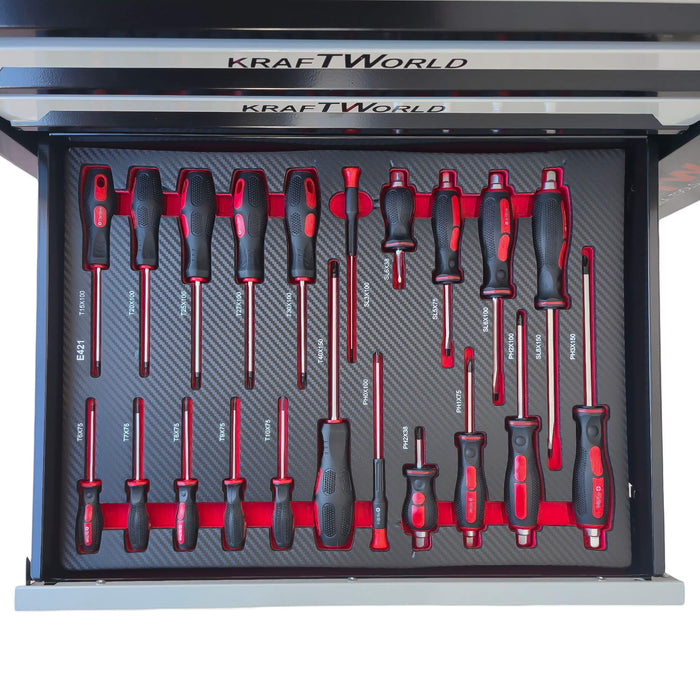 Професионален Шкаф с инструменти KraftWorld PRO 7 Пълни Чекмеджета – 258 Инструмента