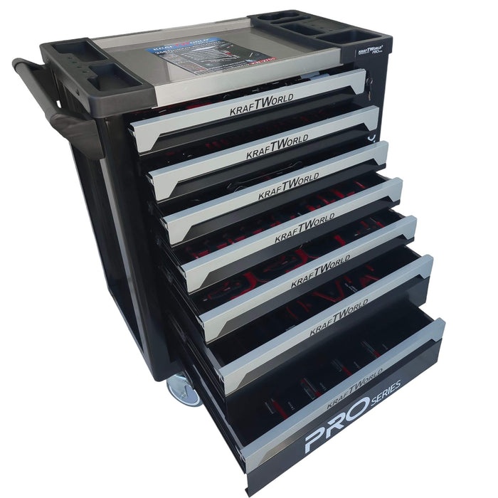 Професионален Шкаф с инструменти KraftWorld PRO 7 Пълни Чекмеджета – 258 Инструмента