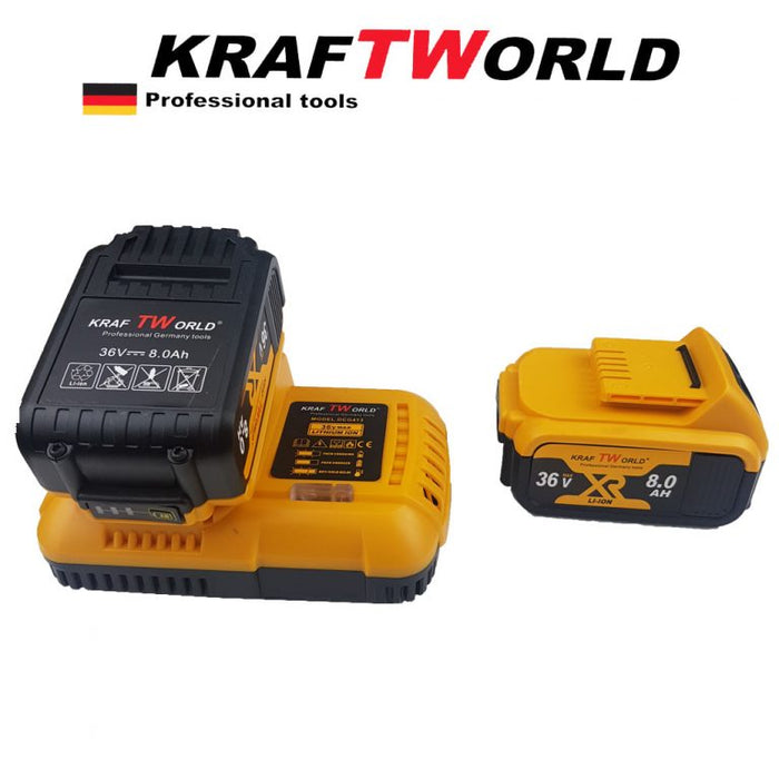 Акумулаторен ъглошлайф KraftWorld 36V 8,0 Ah + 2 батерии и зарядно
