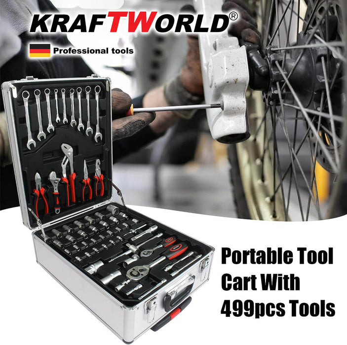 НЕМСКИ Куфар с инструменти 499 части KraftWorld - тресчотка, ключове, отвертки, клещи
