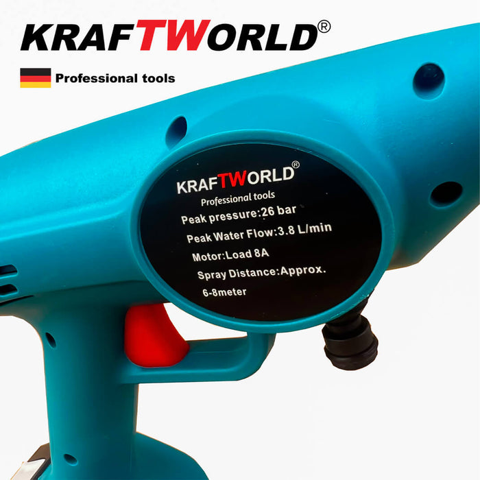 Немска Акумулаторна Водоструйка KraftWorld 36V, 8Ah, 3.8 л/мин., 26 бара, с батерия, зарядно и аксесоари