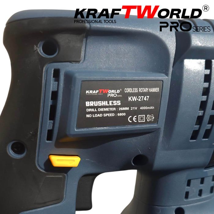 Акумулаторен перфоратор Kraftworld Pro– 21V, 4.0Ah, безчетков мотор, 2 батерии