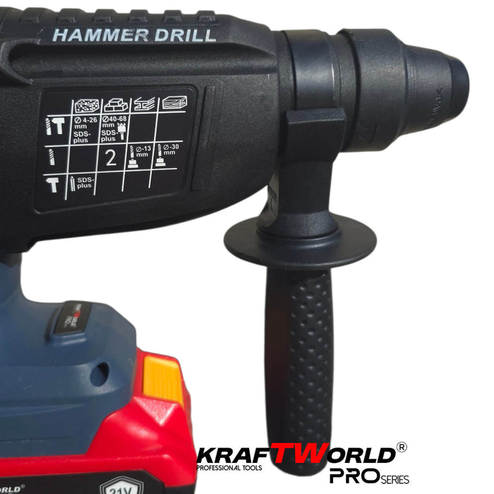 Акумулаторен перфоратор Kraftworld Pro– 21V, 4.0Ah, безчетков мотор, 2 батерии