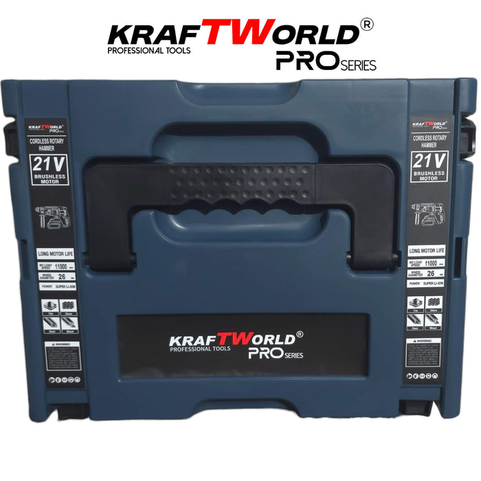 Акумулаторен перфоратор Kraftworld Pro– 21V, 4.0Ah, безчетков мотор, 2 батерии