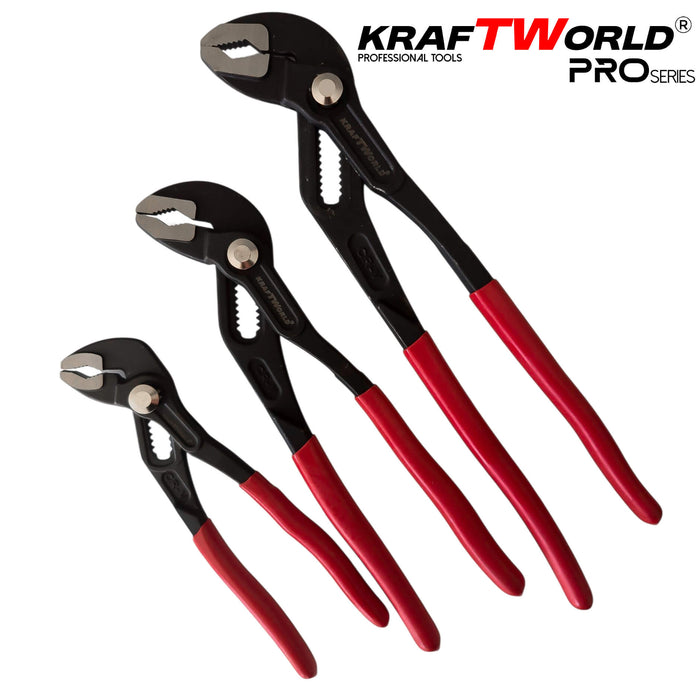 Комплект Водопроводни Клещи тип гарги Kraftworld pro – 3 части 175 мм, 250 мм, 300 мм с калъф