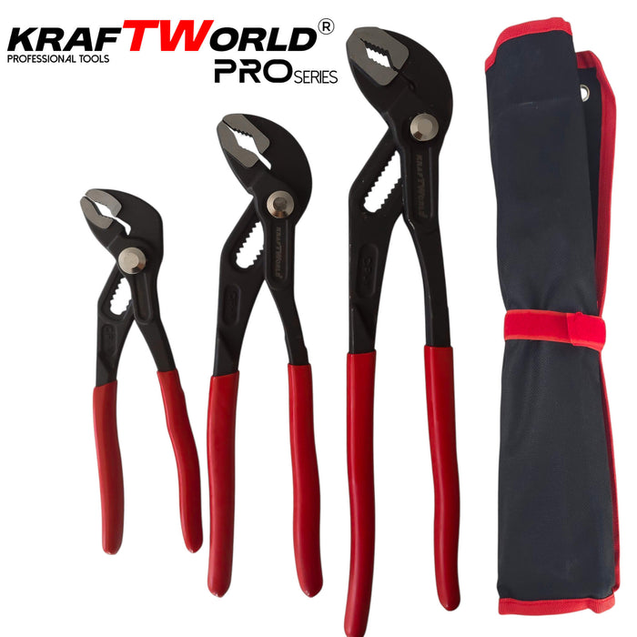 Комплект Водопроводни Клещи тип гарги Kraftworld pro – 3 части 175 мм, 250 мм, 300 мм с калъф