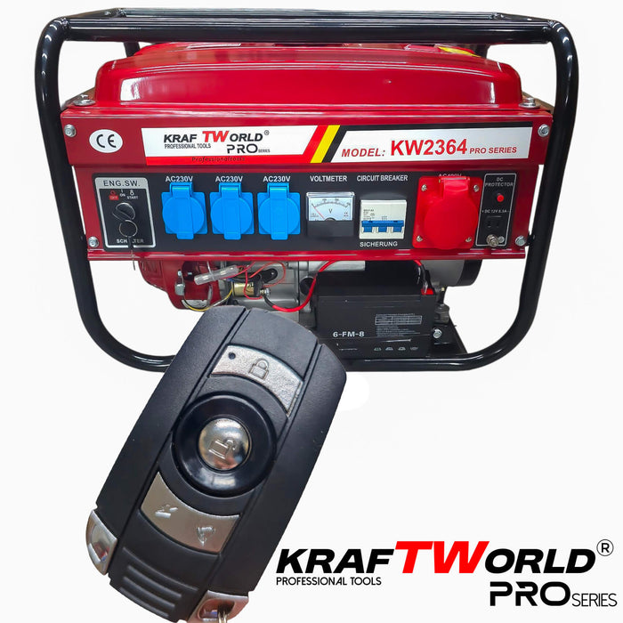 Четиритактов Бензинов генератор 4.5 kW с дистанционно запалване KraftWorld PRO Агрегат за ток с електрически старт и