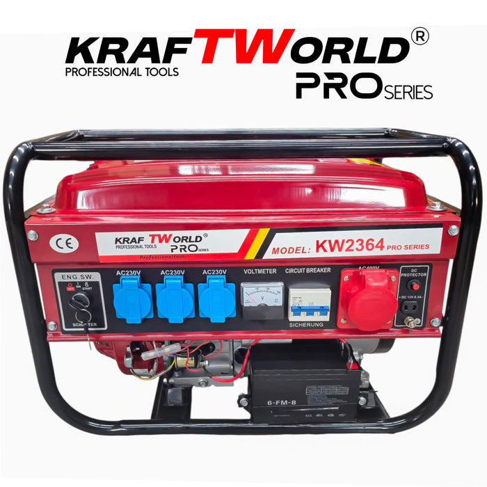 Четиритактов Бензинов генератор 4.5 kW с дистанционно запалване KraftWorld PRO Агрегат за ток с електрически старт и