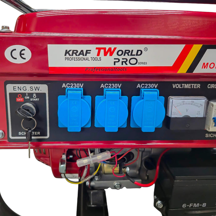 Четиритактов Бензинов генератор 4.5 kW с дистанционно запалване KraftWorld PRO Агрегат за ток с електрически старт и