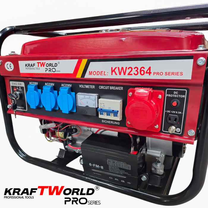 Четиритактов Бензинов генератор 4.5 kW с дистанционно запалване KraftWorld PRO Агрегат за ток с електрически старт и