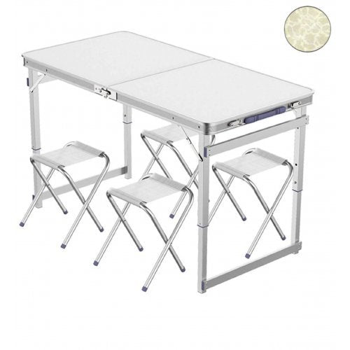 Комплект от 4 броя столове със сгъваема алуминиева маса 120 х 60 см. за пикник къмпинг градина тераса двор