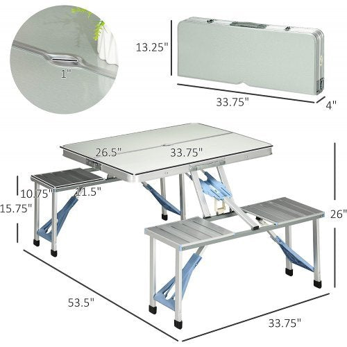 Алуминиева сгъваема маса за пикник KraftWorld с 4 стола,85x67x67 см