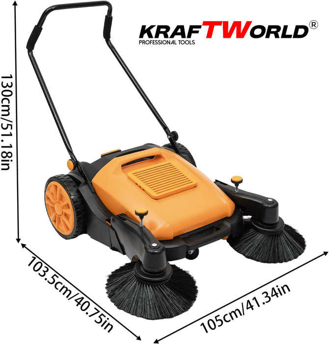 Механична машина за метене KraftWorld с 45л контейнер и 105см ширина