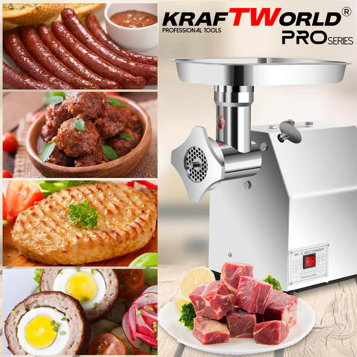 Професионална месомелачка KraftWorld 800W – 120 кг/ч, неръждаема стомана