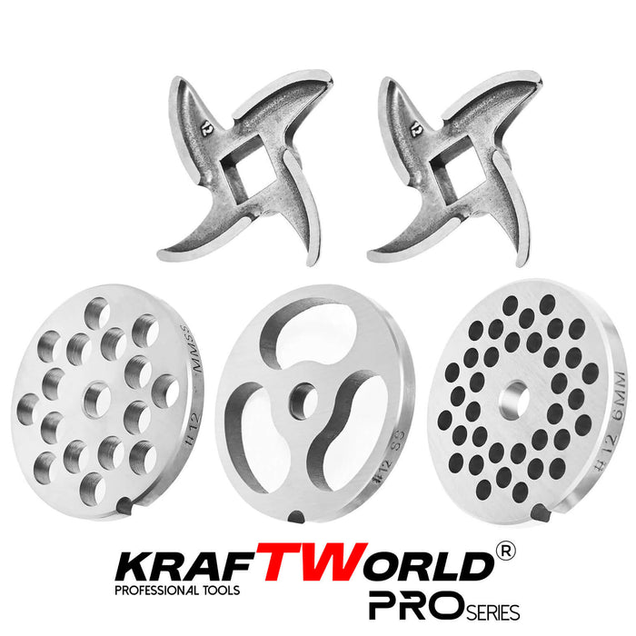 Професионална месомелачка KraftWorld 800W – 120 кг/ч, неръждаема стомана