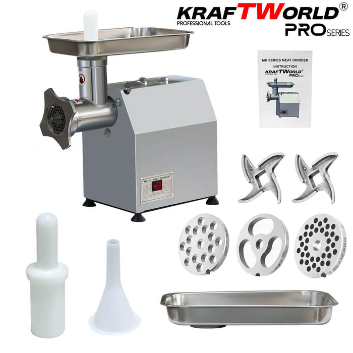 Професионална месомелачка KraftWorld 800W – 120 кг/ч, неръждаема стомана