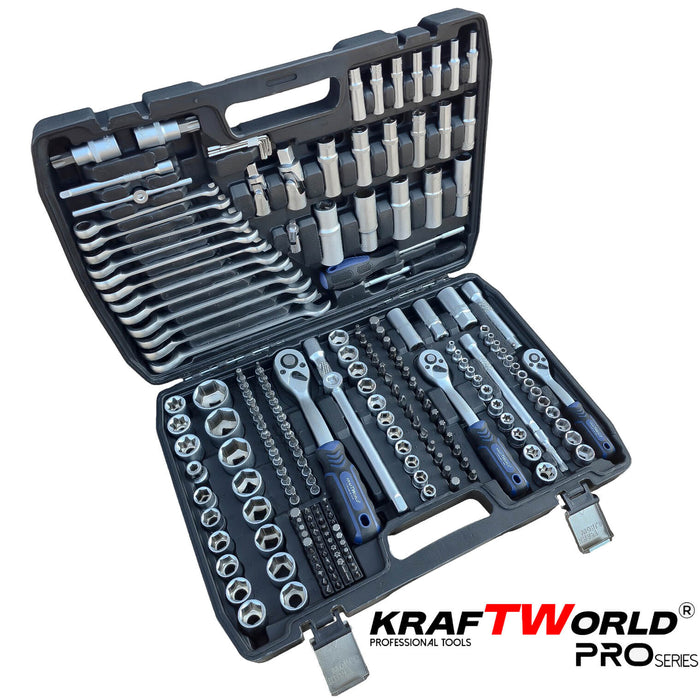 Професионално гедоре 216 части KraftWorld PRO – CR-V инструменти и тресчотни звездогаечни ключове