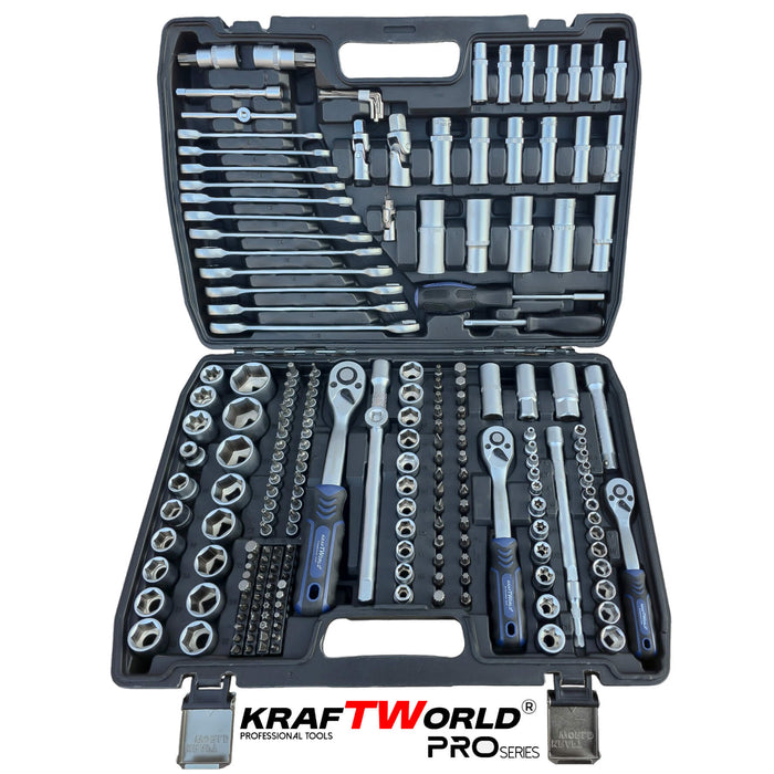Професионално гедоре 216 части KraftWorld PRO – CR-V инструменти и тресчотни звездогаечни ключове