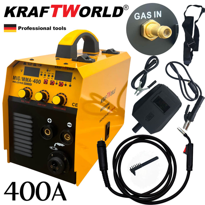 Инверторен електрожен KraftWorld 400А с телоподаващо 2в1